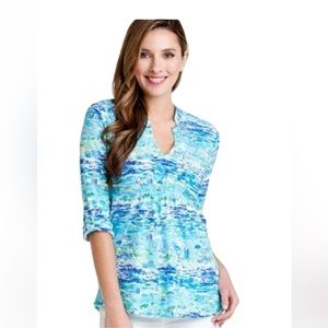 Lilly Pulitzer Top Women’s Costa Tunic High Tide Toile Vneck Tab Sleeve XL